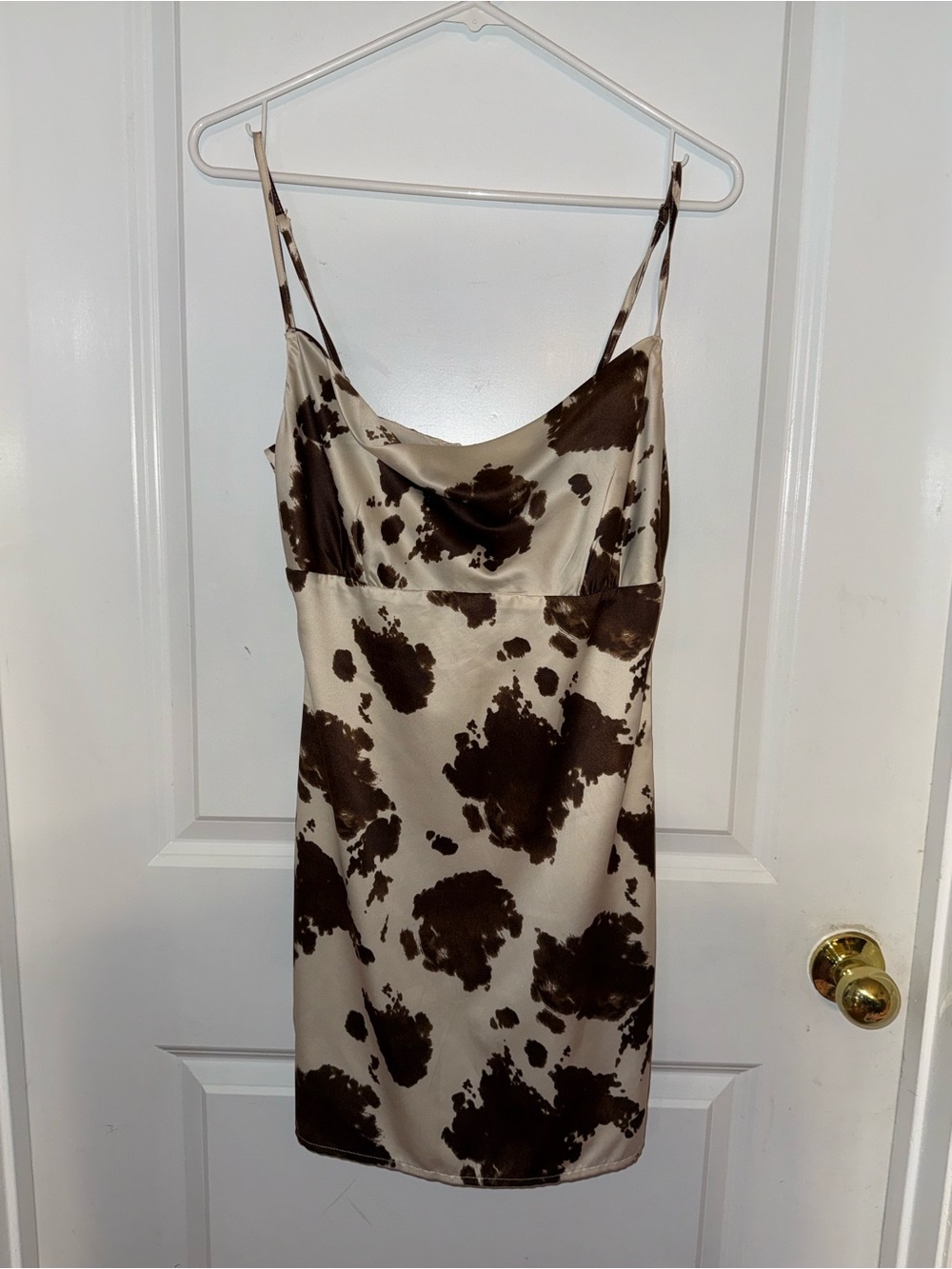 Altar’d State Satin Cow-Print Slip Dress - Brown/White Size Small
